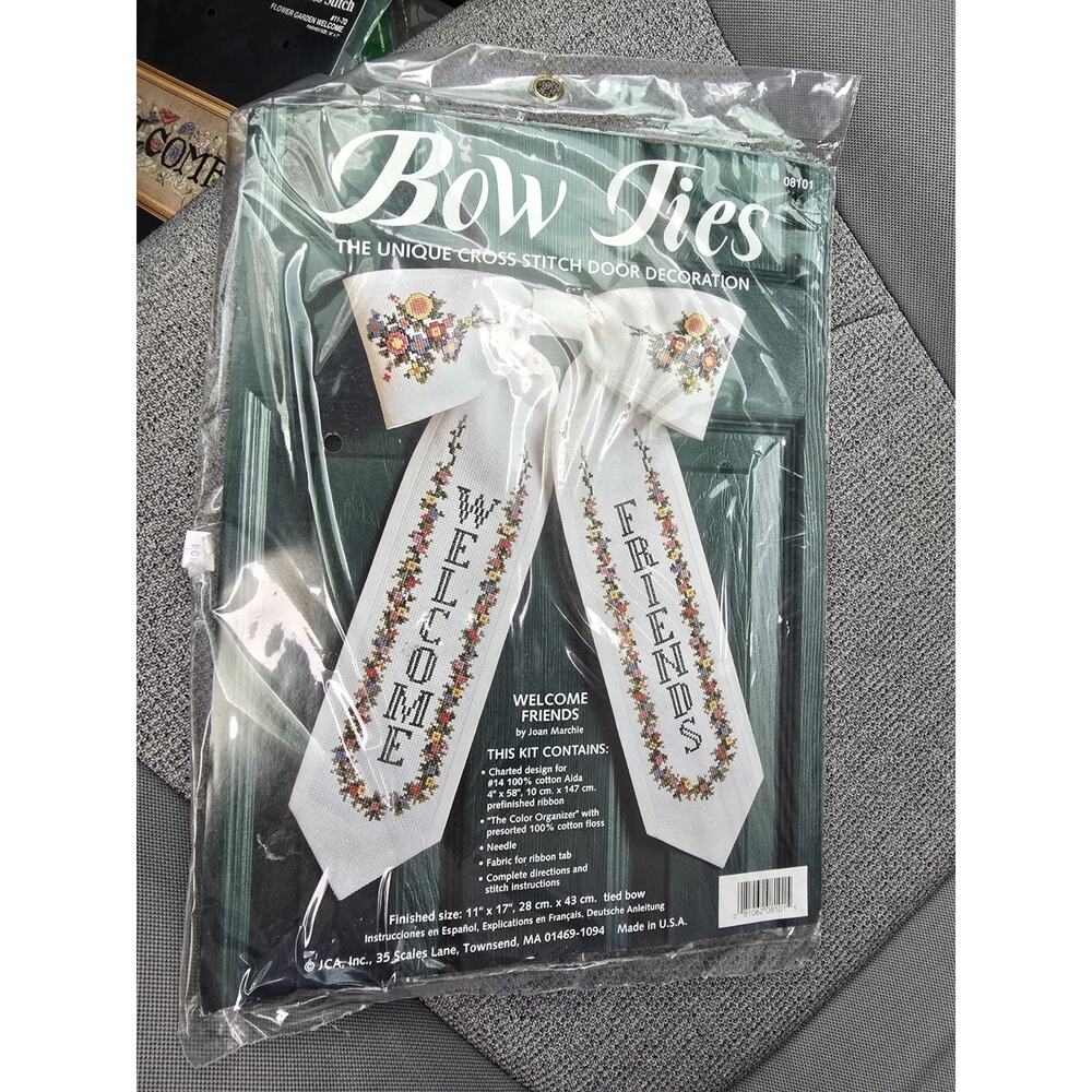 JCA Inc Cross Stitch Kit BOW TIES WELCOME FRIENDS Unique Door Decoration Lovely